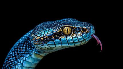 Obraz premium A closeup of a bluescaled snakes head with its tongue flicking