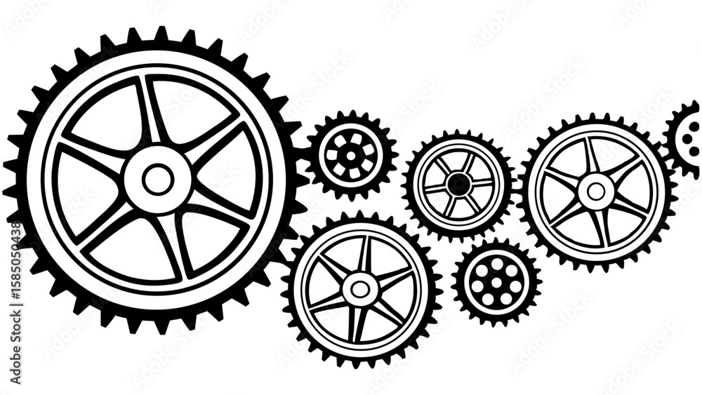 Poster outline isolated vector image of gears on transparent background