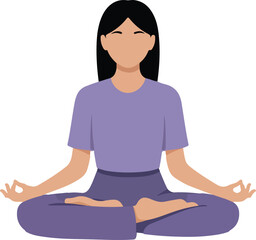 A woman practices meditation in a comfortable and focused pose. Transparent png vector isolated