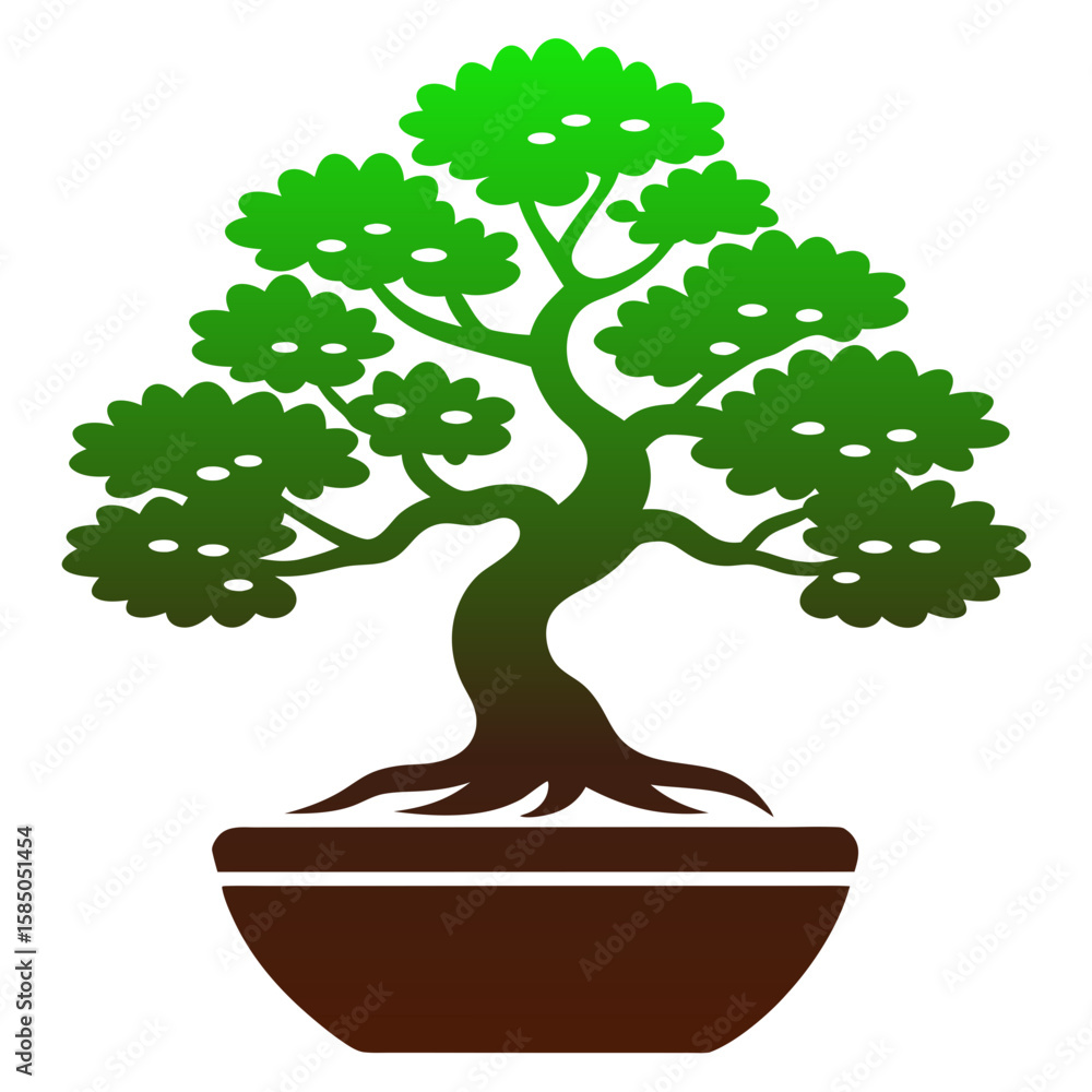 Poster isolated vector image of a green bonsai tree in a pot on transparent background