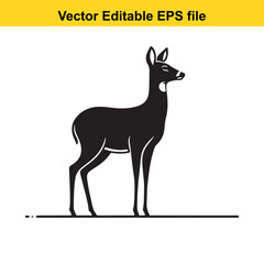 A young deer silhouette standing isolated on white background