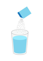 Sachet powder with painkiller medicine is poured into a glass stock illustration