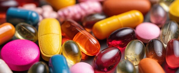 The vibrant assortment of colorful pills and capsules for health and wellness