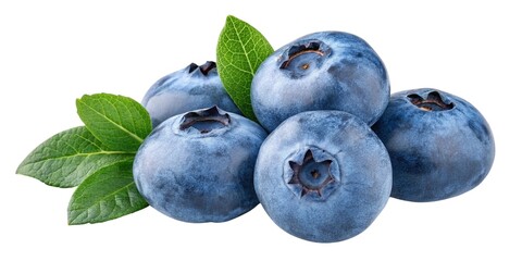 Realistic 3D blueberries isolated on a white transparent background.

