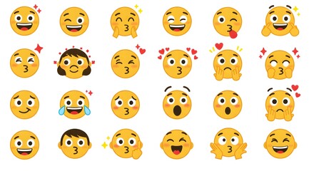 Fototapeta premium Collection of Colorful Cartoon Emoji Faces Expressing Various Emotions and Feelings