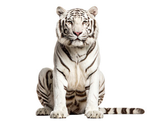  White Tiger Sitting in Alert Posture, isolated on transparent background PNG
