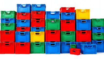A vibrant pile of colorful plastic clothes pegs overflowing from a blue recycling bin, ready for a second life beyond the trash