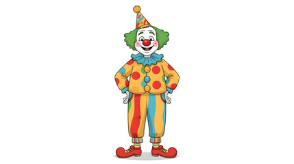 Colorful cartoon clown illustration with a big smile, wearing a polka-dot costume and party hat, perfect for children's entertainment and festive themes.