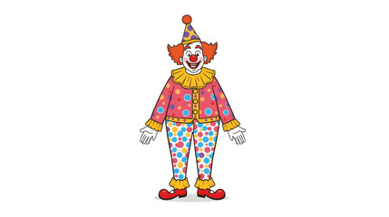 Colorful cartoon clown illustration with a big smile, wearing a polka-dot costume and party hat, perfect for children's entertainment and festive themes.