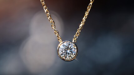 Fototapeta premium A bezel-set diamond necklace isolated, the gemstone glowing with perfect clarity and light reflection diamond necklace, gemstone, clarity .