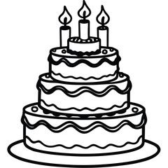 Vector art of a threetiered birthday cake with lit candles