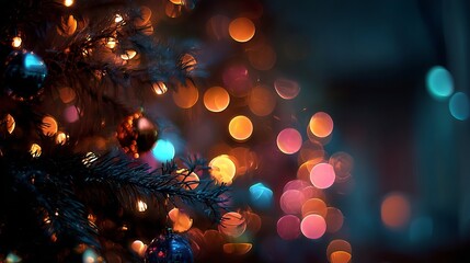 Glowing golden Christmas bokeh lights creating warm festive atmosphere for seasonal holiday background or elegant winter celebration design