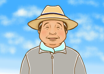 Senior farmer working in a field on a summer day