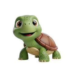 Fototapeta premium Adorable Cartoon Turtle with a Warm Smile, A Charming 3D Render of a Cheerful Green Turtle Perfect for Children's Content