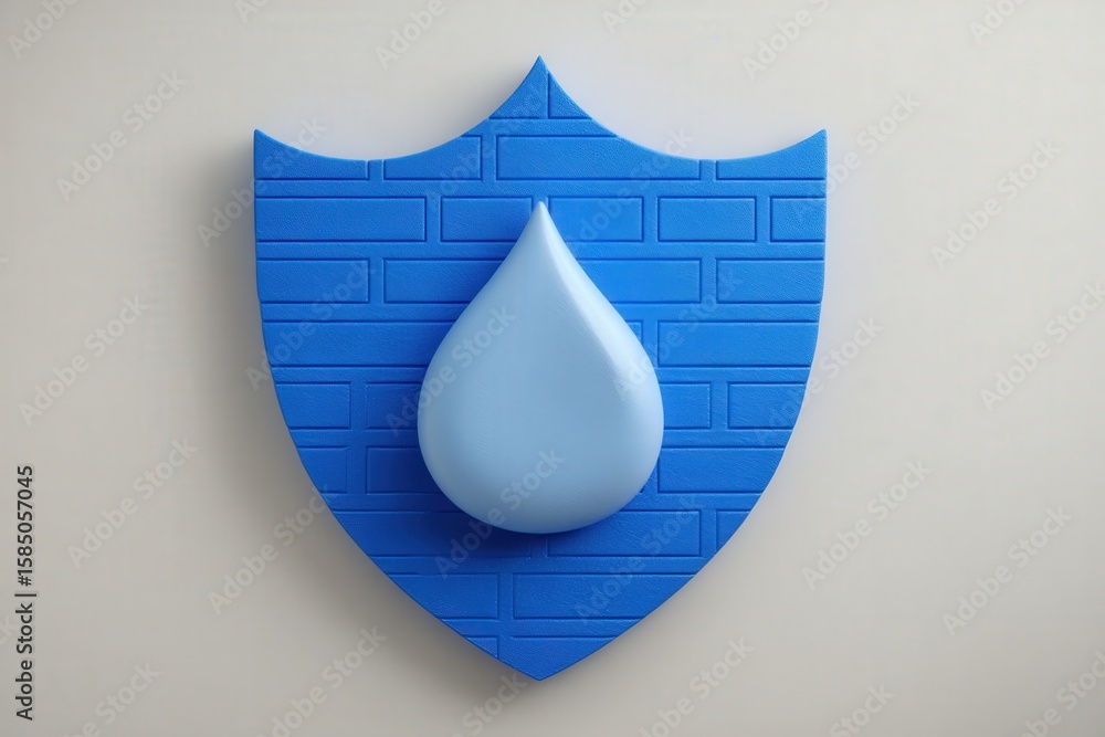 Poster blue shield displaying a water droplet symbolizing protection against moisture damage in modern desi