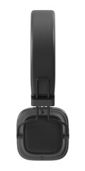 A close-up, isolated view of black headphones
