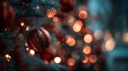 Glowing golden Christmas bokeh lights creating warm festive atmosphere for seasonal holiday background or elegant winter celebration design