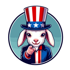 Goat. Independence Day 4th of July American Flag Cute Cartoon Mascot Clipart Line Art Vector Illustration. Farm animal livestock domestic mammal from the bovine family fauna.