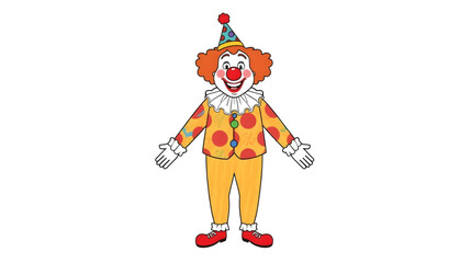 Colorful cartoon clown illustration with a big smile, wearing a polka-dot costume and party hat, perfect for children's entertainment and festive themes.