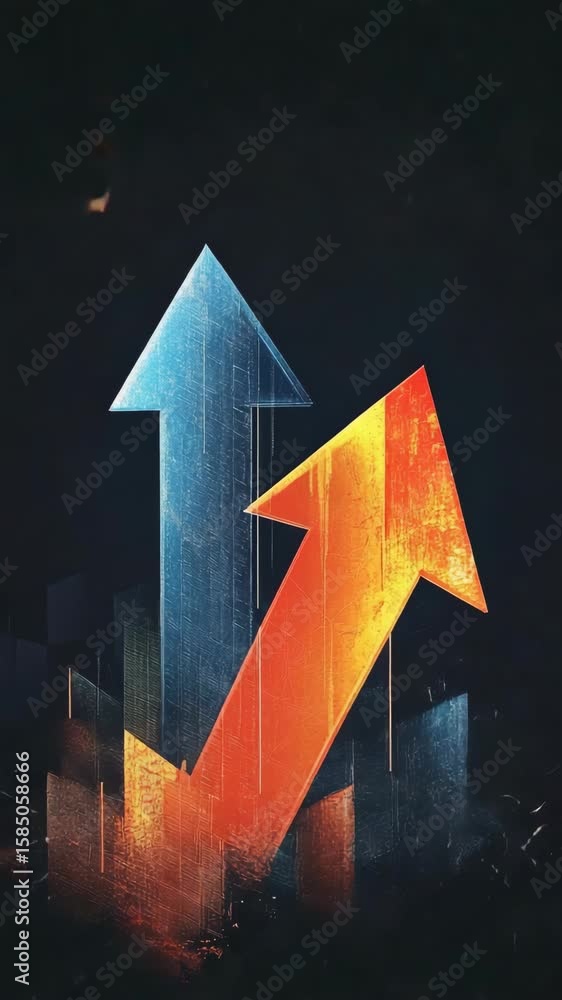 Poster two arrows pointing up with one blue and one red. the blue arrow is pointing to the left and the red
