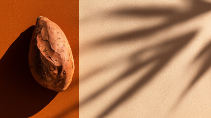 Minimalist Sweet Potato with Warm Shadows on Bicolor Background(ミニマルな構図のさつまいもと暖色の影)