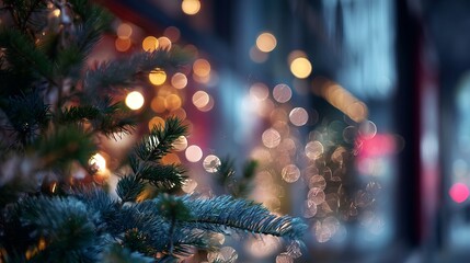 Glowing golden Christmas bokeh lights creating warm festive atmosphere for seasonal holiday background or elegant winter celebration design