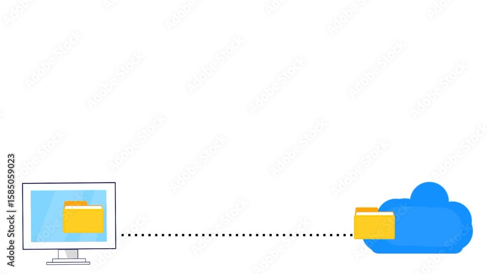 Poster cloud storage showing a computer uploading files or folders to the cloud, with copy space