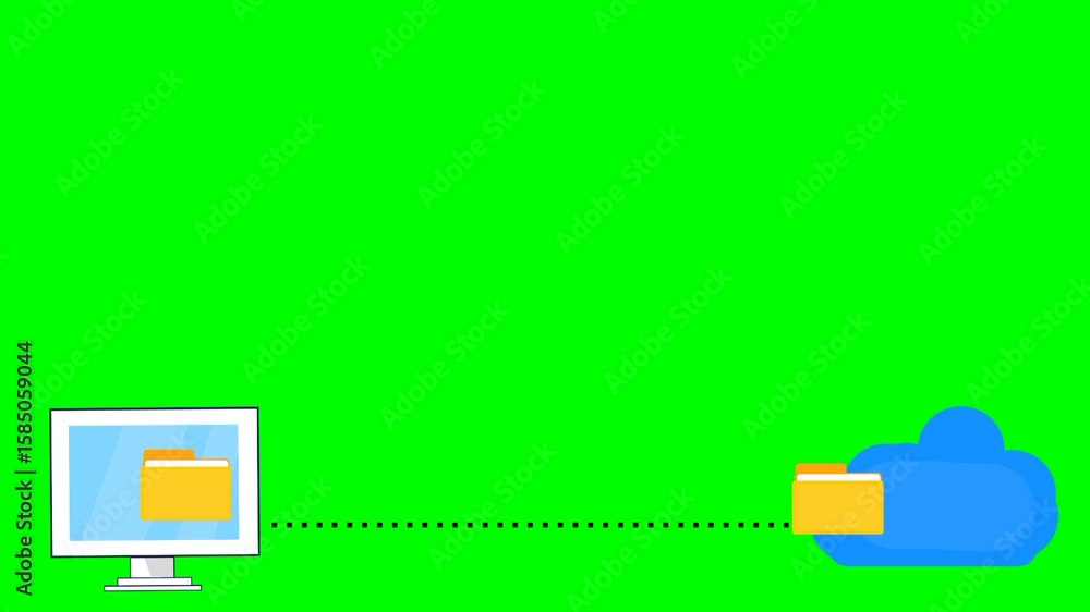 Poster cloud storage showing a computer uploading files or folders to the cloud, with copy space