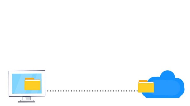 cloud storage showing a computer uploading files or folders to the cloud, with copy space