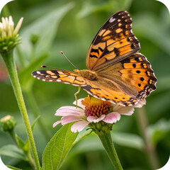 A colorful butterfly gracefully rests on a vibrant flower, showcasing the beauty of nature's small wonders in a summer garden