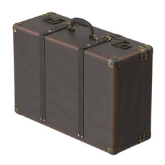 Vintage brown suitcase with travel accessories, exuding timeless elegance. The suitcase features sturdy handle and clasps, suggesting a bygone era of travel