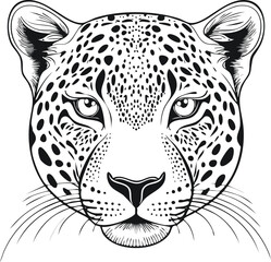 Leopard Head Line Art – Detailed Black and White Wild Cat Vector Illustration