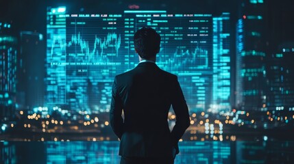 Business, finance and investment, data analysis, marketing plan and strategy: Businessman analyzing financial graph and stock market report, graph growth chart, global business.