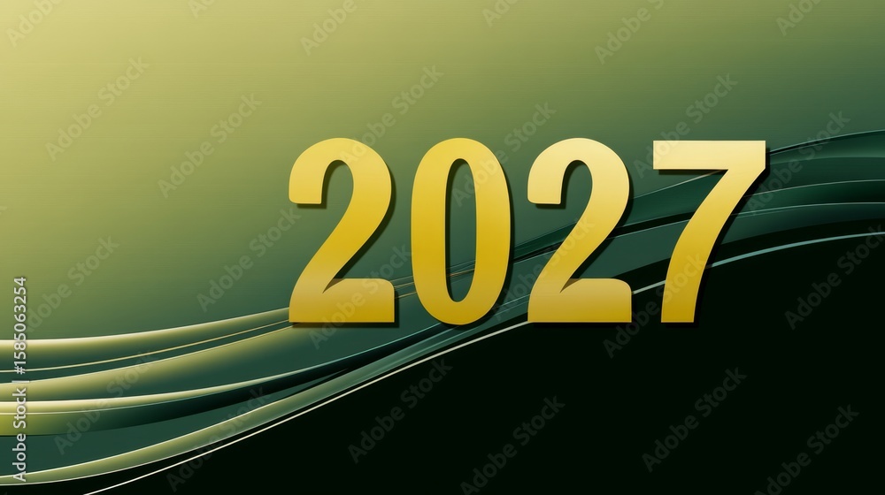 Poster dynamic 2027 digital artwork with swirls and symbolic elements for innovation and new beginnings