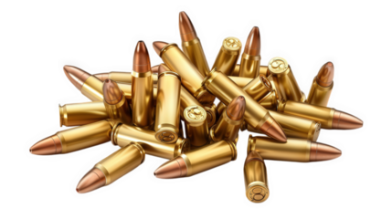 rifle ammunition, firearm bullets isolated on transparent background