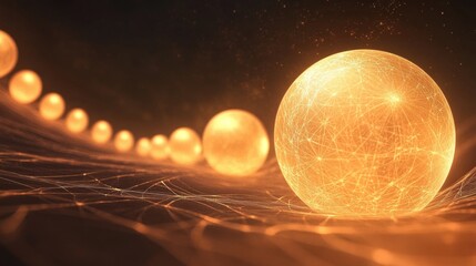 Series of glowing orbs on a network