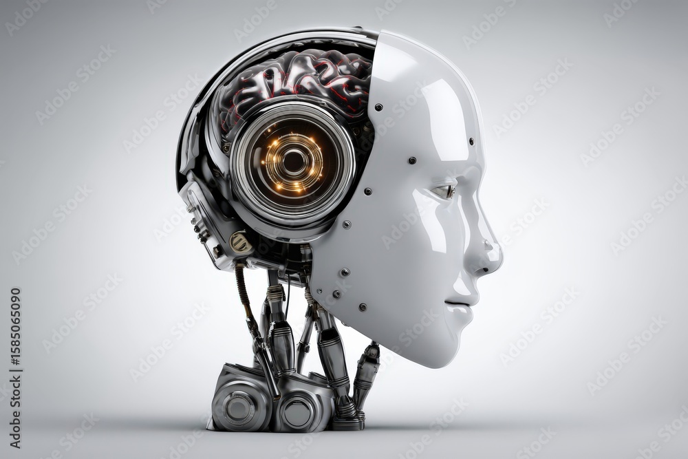 Poster the integration of human-like emotions and advanced technology represented through a futuristic robo
