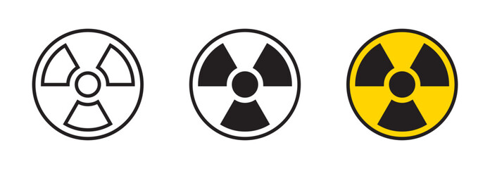 Radiation icon set. Radioactive threat, hazard sign. Radioactivity warning symbol. Vector illustration. Editable stroke. Flat design.