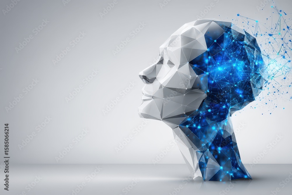 Aufkleber abstract composition of a polyhedral human head with complex neural connections symbolizing the inte