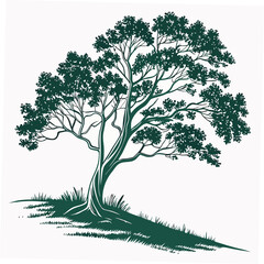 Majestic tree with lush foliage and grassy base branches nature