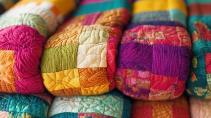 A colorful assortment of yarn balls stacked together, great for craft and art projects