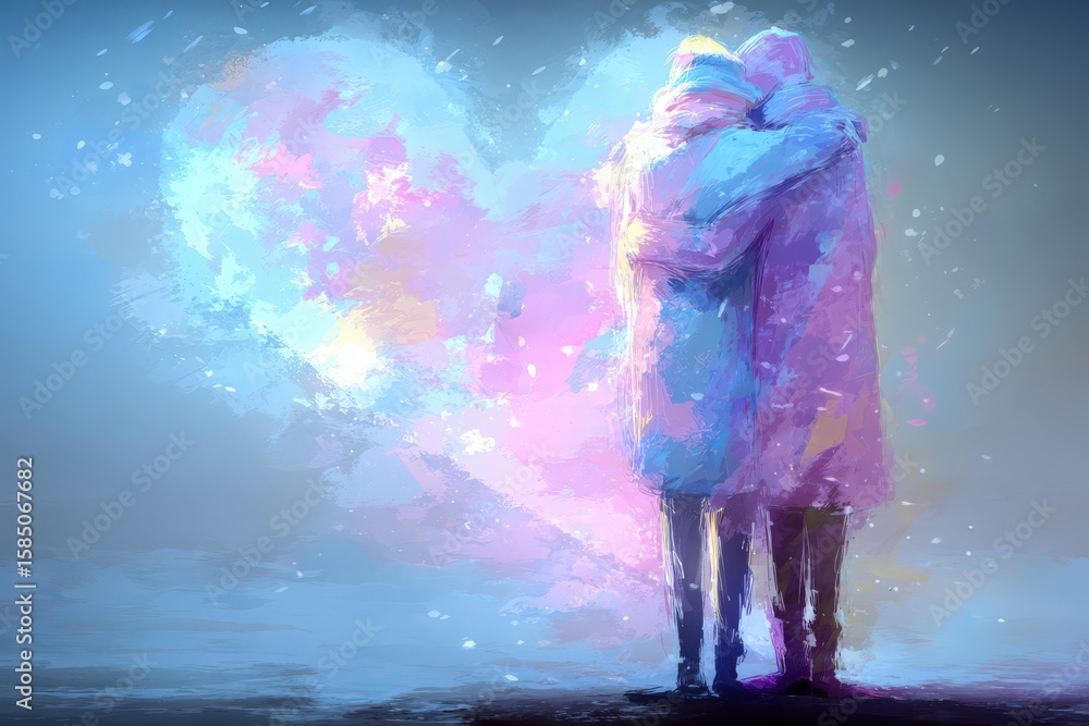 Poster embracing togetherness in an abstract colorful heart shaped background representing love and connect
