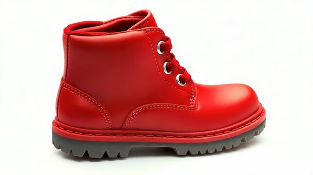 A close-up shot of a bright red boot on a white background, perfect for editorial or commercial use