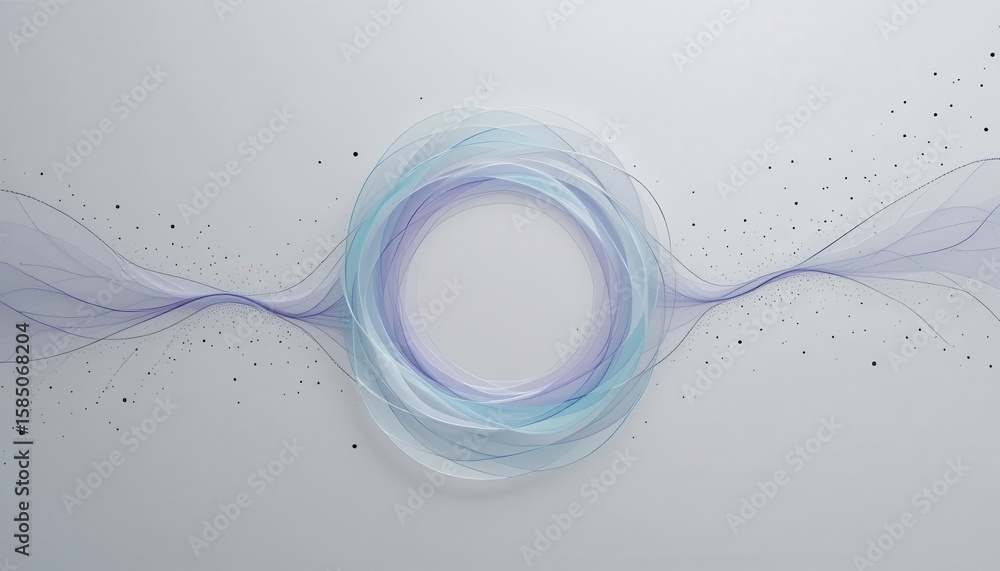 Poster abstract pastel circle design with flowing lines and particles on white space