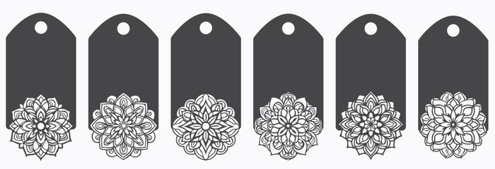 Set of tags with mandalas. Silhouettes