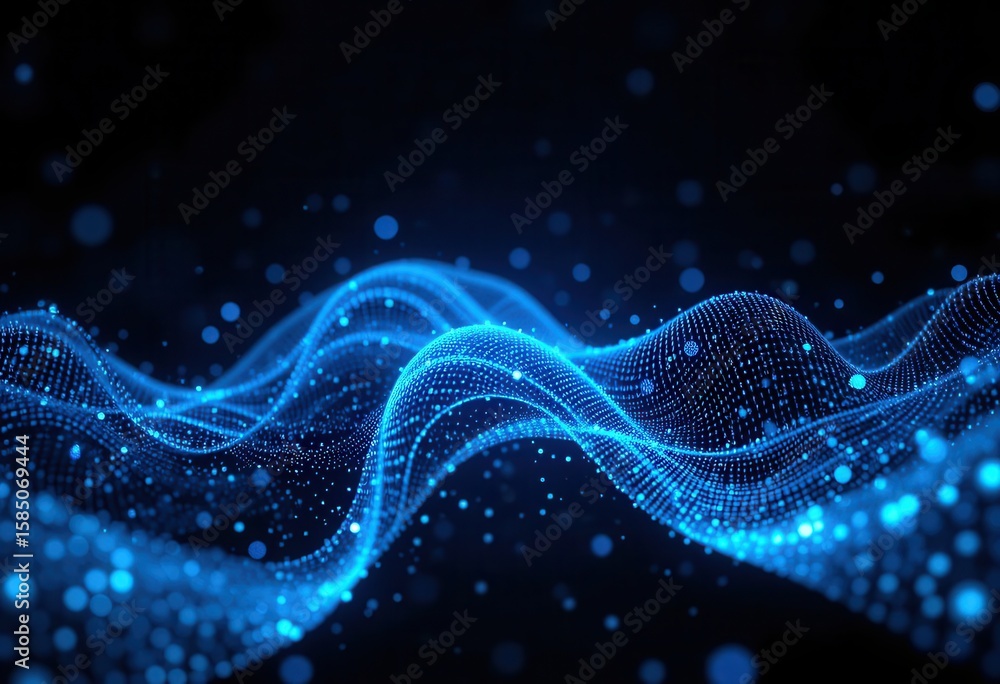 Poster digital waveform glowing network: abstract technological blue data flow
