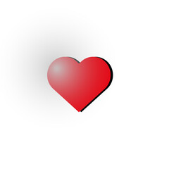 A vibrant red heart shape with a subtle shadow against a white background.