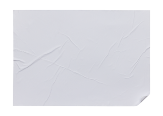 white paper wrinkled poster template ,blank glued creased paper sheet mockup.white poster mockup on wall. empty paper mockup