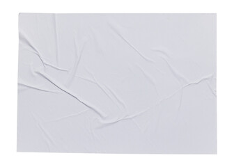 white paper wrinkled poster template ,blank glued creased paper sheet mockup.white poster mockup on...