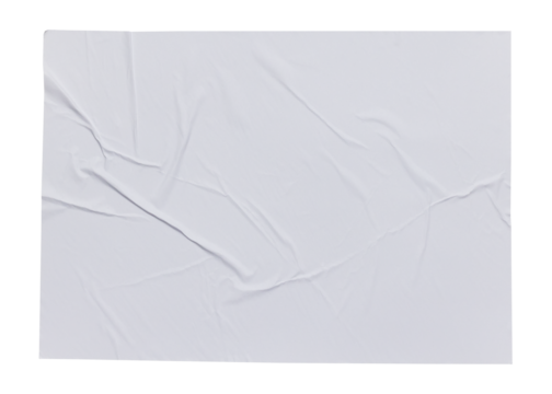 white paper wrinkled poster template ,blank glued creased paper sheet mockup.white poster mockup on wall. empty paper mockup